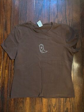 PINK Victoria's Secret Brown Tee with Rhinestone Cowboy Boot